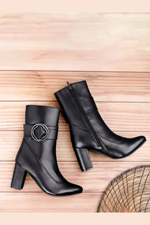 BXXY Women Classic High-Ankle Zipper Boots with Buckle Design