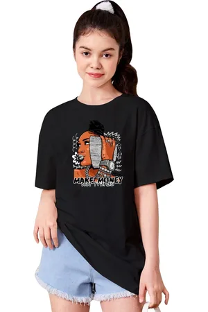 BAESD Girls Typography Printed Drop-Shoulder Sleeves T-shirt