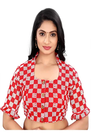 HERE&NOW Women Checked Round Neck Saree Blouse