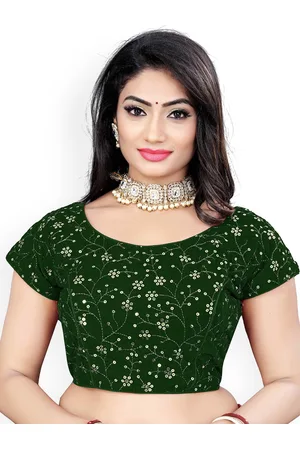 HERE&NOW Women Embellished Round Neck Velvet Saree Blouse