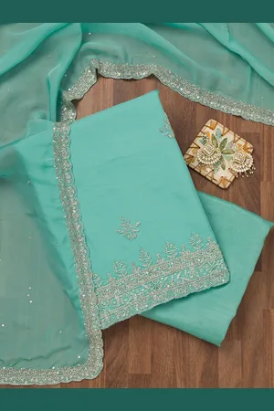 Koskii Floral Embroidered Beads and Stones Unstitched Dress Material
