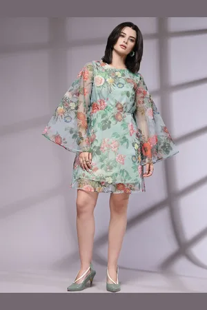 KASSUALLY Women Floral Printed Bell Sleeves Fit & Flare Dress