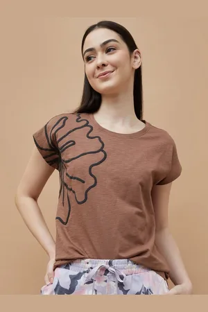 Lifestyle Women Floral Printed Round Neck Cotton T-shirt