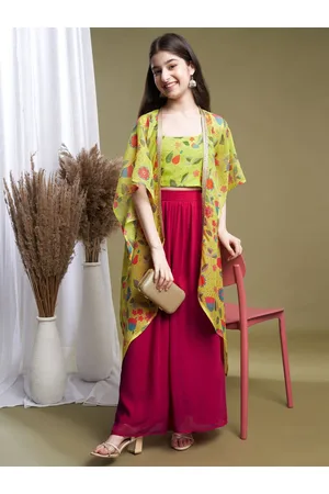 BAESD Girls Printed Sleeveless Top With Palazzo & Shrug