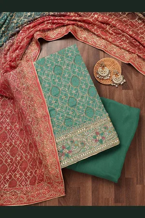 Koskii Ethnic Motifs Embroidered Sequinned Unstitched Dress Material