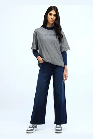Flying Machine Women Wide Leg High-Rise Light Fade Stretchable Jeans