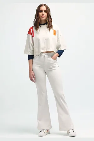 Flying Machine Women Flared High-Rise Solid Cotton Stretchable Jeans