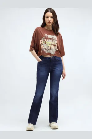 Flying Machine Women Bootcut High-Rise Cotton Light Fade Stretchable Jeans