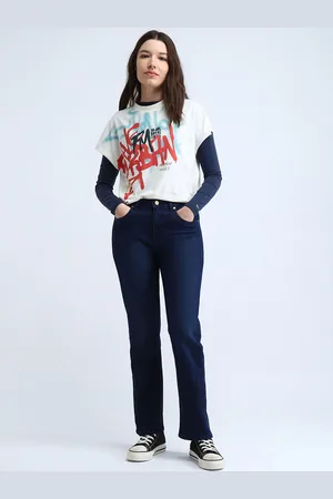Flying Machine Women Straight Fit High-Rise Light Fade Stretchable Jeans