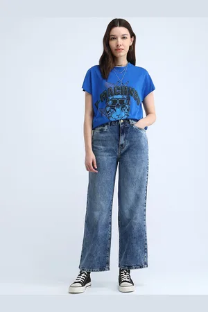 Flying Machine Women Wide Leg High-Rise Stretchable Jeans