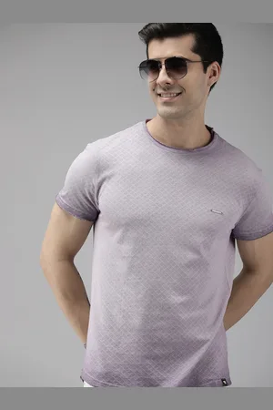 The Bear House Men Lavender Self Design Pure Cotton Slim Fit T-shirt