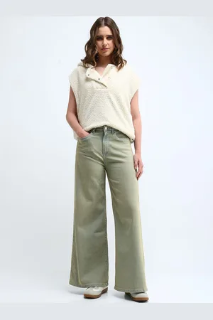 Flying Machine Women Wide Leg High-Rise Light Fade Stretchable Jeans