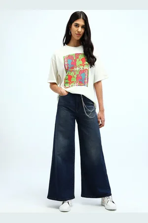 Flying Machine Women Wide Leg High-Rise Light Fade Stretchable Jeans