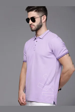 WROGN Men Lavender & White Brand Logo Printed Slim Fit Pure Cotton Polo Collar T-shirt