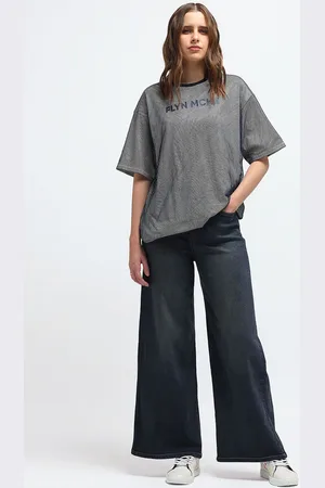 Flying Machine Women Wide Leg High-Rise Light Fade Stretchable Jeans