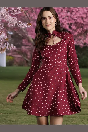 DressBerry Print Tie-Up Neck A-Line Mini Dress