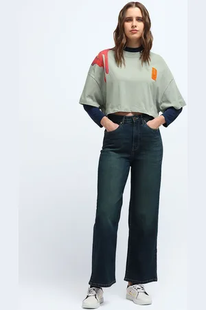 Flying Machine Women Wide Leg High-Rise Light Fade Stretchable Jeans