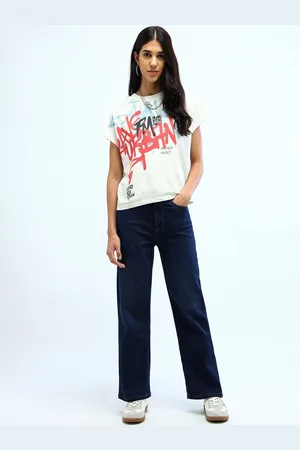 Flying Machine Women Straight Fit High-Rise Light Fade Stretchable Jeans