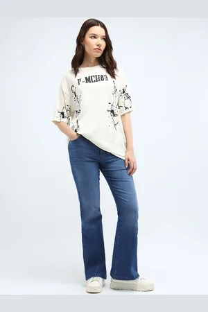 Flying Machine Women Flared High-Rise Cotton Light Fade Stretchable Jeans