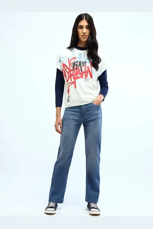 Flying Machine Women Cotton Straight Fit High-Rise Light Fade Stretchable Casual Jeans