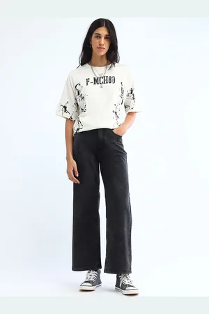 Flying Machine Women Wide Leg High-Rise Light Fade Stretchable Jeans