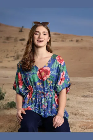 DressBerry Floral Print Kimono Sleeves Cinched Waist Top