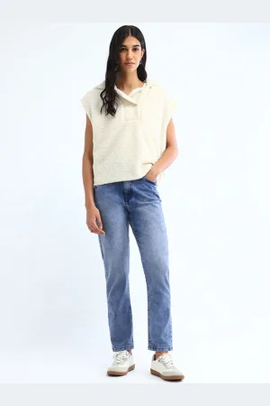 Flying Machine Women Straight Fit High-Rise Heavy Fade Stretchable Jeans