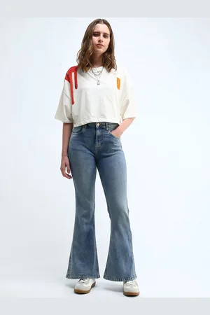 Flying Machine Women Flared High-Rise Light Fade Stretchable Jeans