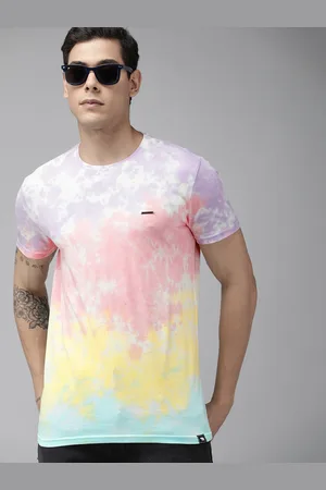 The Bear House Men Pink & Yellow Tie and Dye Pure Cotton Slim Fit T-shirt