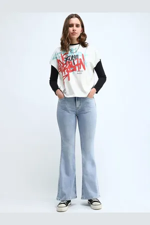 Flying Machine Women Flared High-Rise Heavy Fade Stretchable Jeans