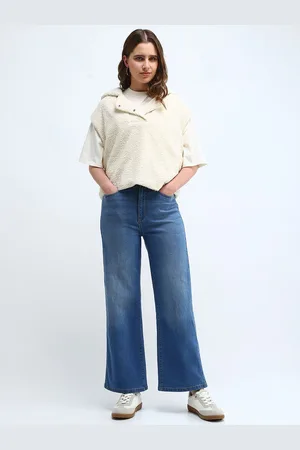 Flying Machine Women Wide Leg High-Rise Light Fade Stretchable Jeans