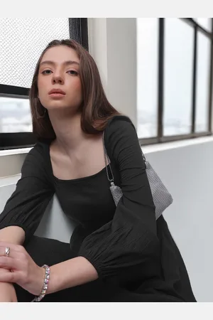 French Connection Square Neck Smocked A-Line Midi Dress