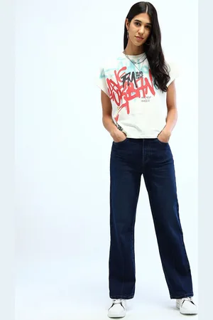 Flying Machine Women Cotton Straight Fit High-Rise Light Fade Stretchable Jeans