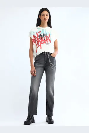 Flying Machine Women Straight Fit High-Rise Light Fade Stretchable Jeans