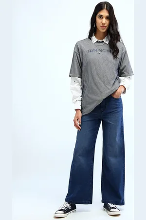 Flying Machine Women Wide Leg High-Rise Light Fade Stretchable Jeans