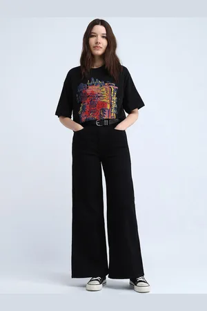 Flying Machine Women Wide Leg High-Rise Stretchable Jeans