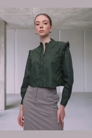 French Connection Schiffli Embroidered Ruffles Pure Cotton Shirt Style Top
