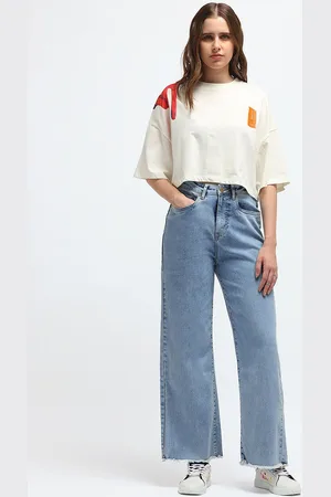 Flying Machine Women Wide Leg High-Rise Stretchable Jeans