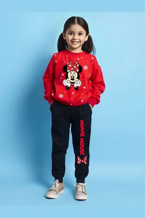 Miss and Chief Girls Minnie Mouse Printed Round Neck Sweatshirt With Joggers
