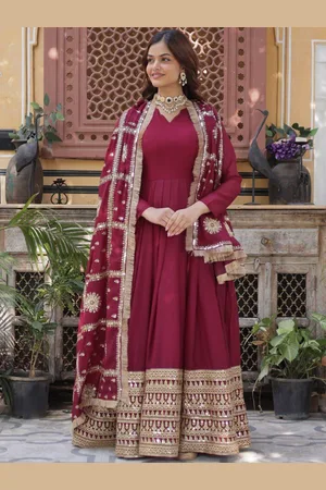 JATRIQQ Women Zari Embroidered Gown With Dupatta Ready to Wear
