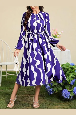Mast & Harbour Women Printed Fit & Flare Midi Dress With Belt