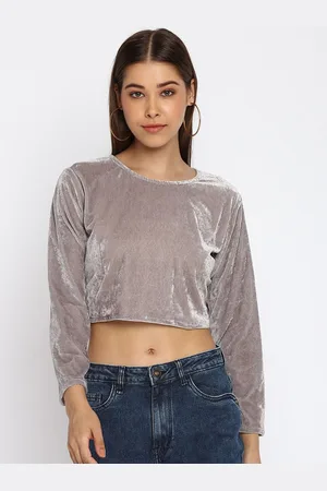 DressBerry Women Embellished Round Neck Full Sleeves Crop Top
