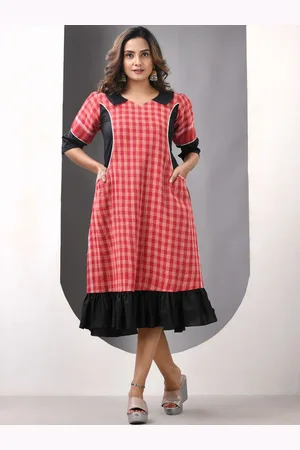 Charukriti Checked Cotton A-line Ethnic Dress