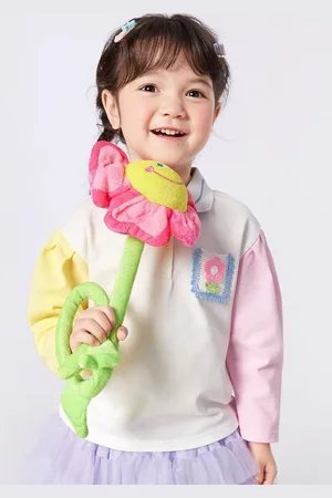 LULU & SKY Girls Colourblocked Polo Collar Cotton Oversized T-shirt