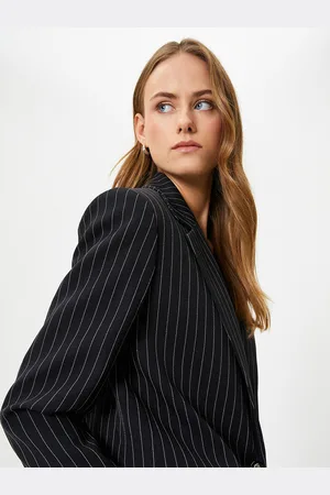 Koton Women Lapel Collar Striped Casual Tailored Jacket