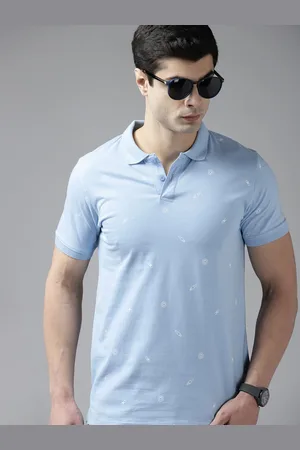 Roadster Men Blue & White Printed Polo Collar Pure Cotton T-shirt