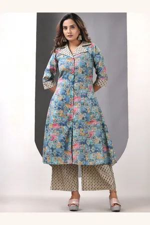 Charukriti Floral Printed Lapel Collar Satin A-Line Kurta With Palazzos