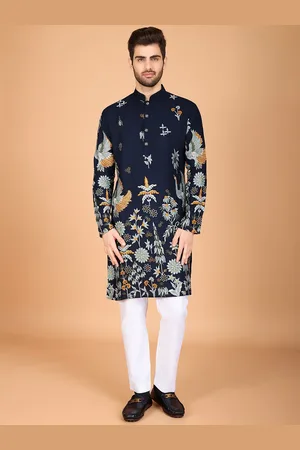 SHUBHVASTRA Floral Embroidered Mandarin Collar Sequinned Straight Kurta