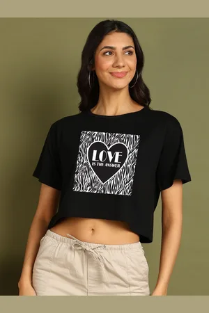 Chozi Women Bio Finish Graphic Printed Round Neck Cotton Boxy T-shirt