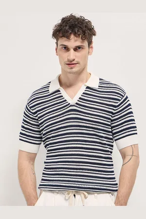 The Bear House Men Self Design Polo Collar Cotton T-shirt